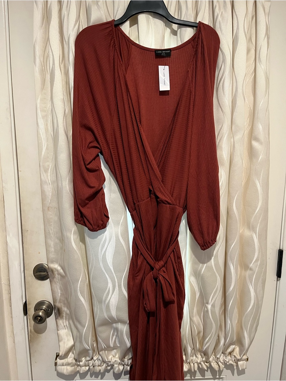 Lane Bryant Brick Red Wrap Midi Dress with Tie Waist